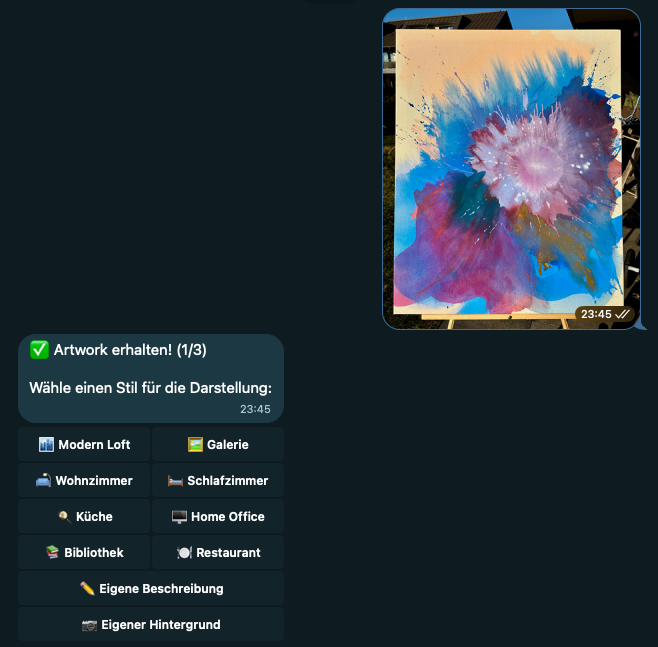 Bot interface showing room presets